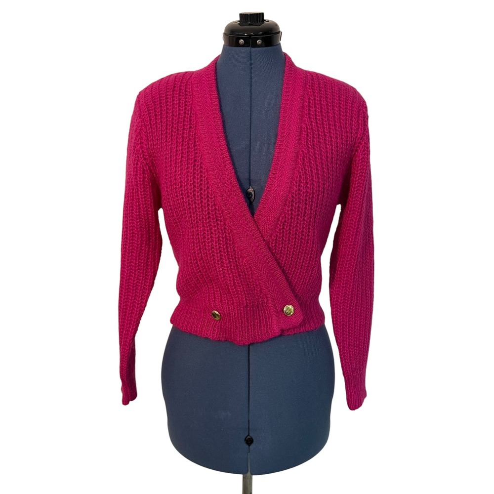 Vintage SK & Company Petite Mohair Wool Wrap Cardigan Hot Pink 80s Barbiecore S
